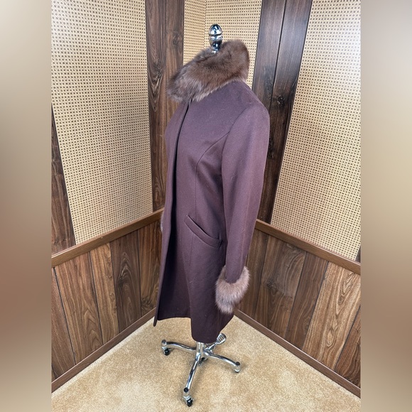 Beautiful 100% Brown Cashmere & Russian Sable Fur Trim Jacket Coat Small - Picture 4 of 12